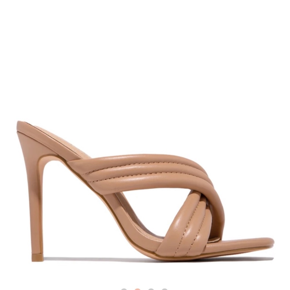 Miss Lola Nude Mule Strappy Sandal Heel